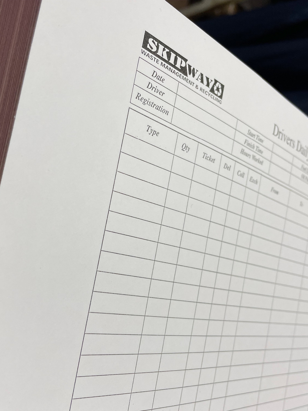 Drivers Daily Report Sheets printed by Gillprint Ltd, Dungannon, Northern Ireland